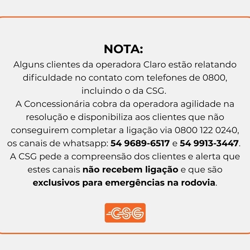 NOTA: Motoristas com Operadora Claro