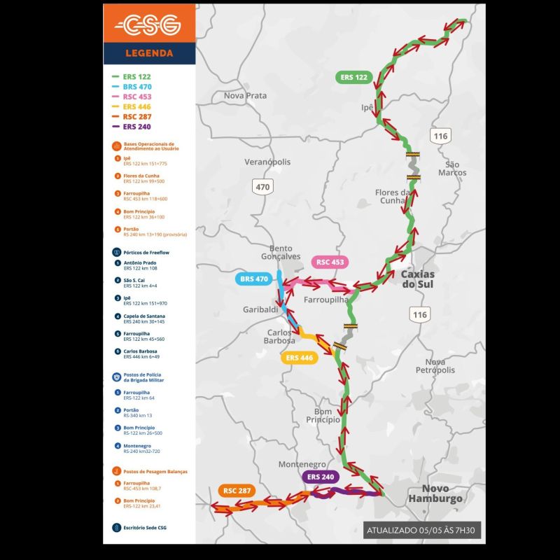 CSG libera trechos de rodovias e recupera trafegabilidade entre municípios do Vale do Caí e Serra Gaúcha