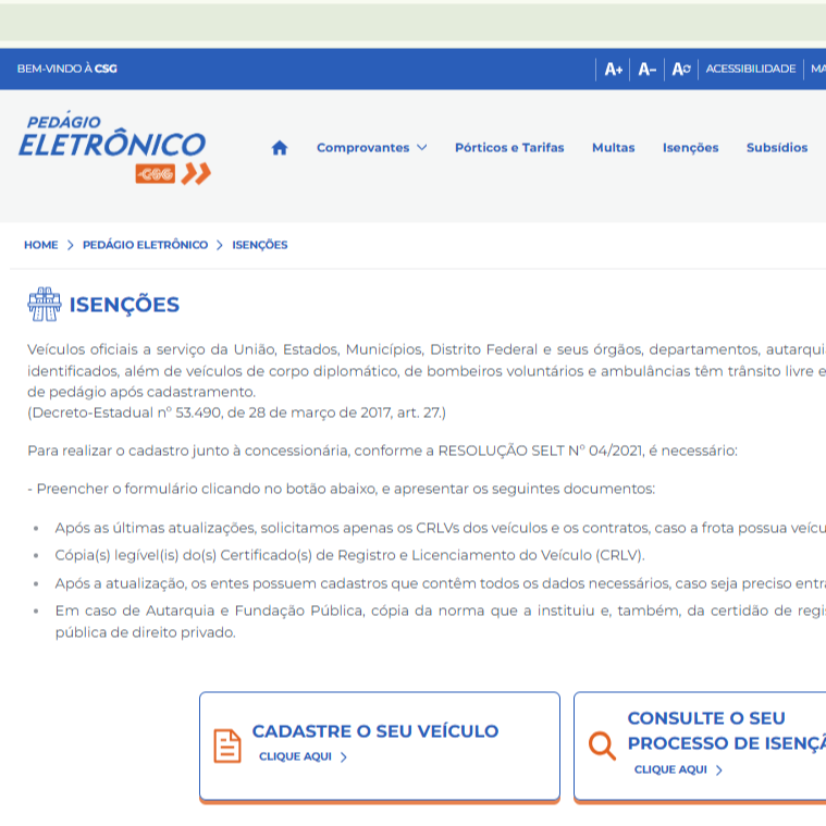 Veículos oficiais têm direito à isenção no free flow, mas cadastro prévio segue obrigatório